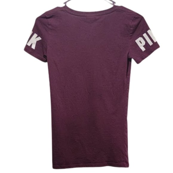 Victoria's Secret PINK - Maroon Logoed Short Sleeve V-Neck Top, SZ: XS - Picture 2 of 13